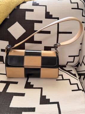 Two-Tone Black and Tan Checker Shoulder Bag